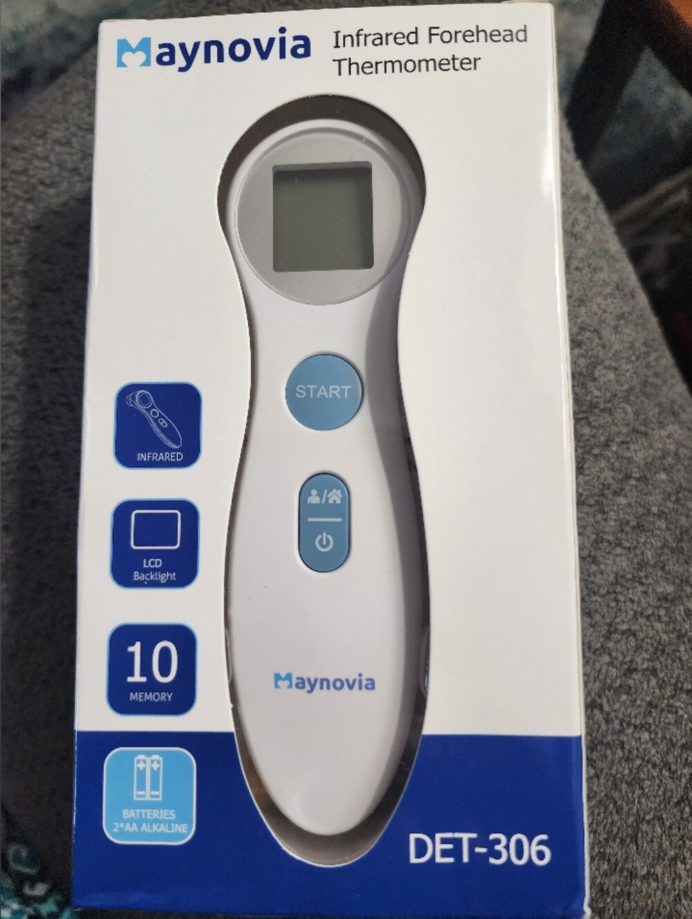 Maynovia DET-306 Infrared Forehead Thermometer-White w/ Blue Buttons-Brand New